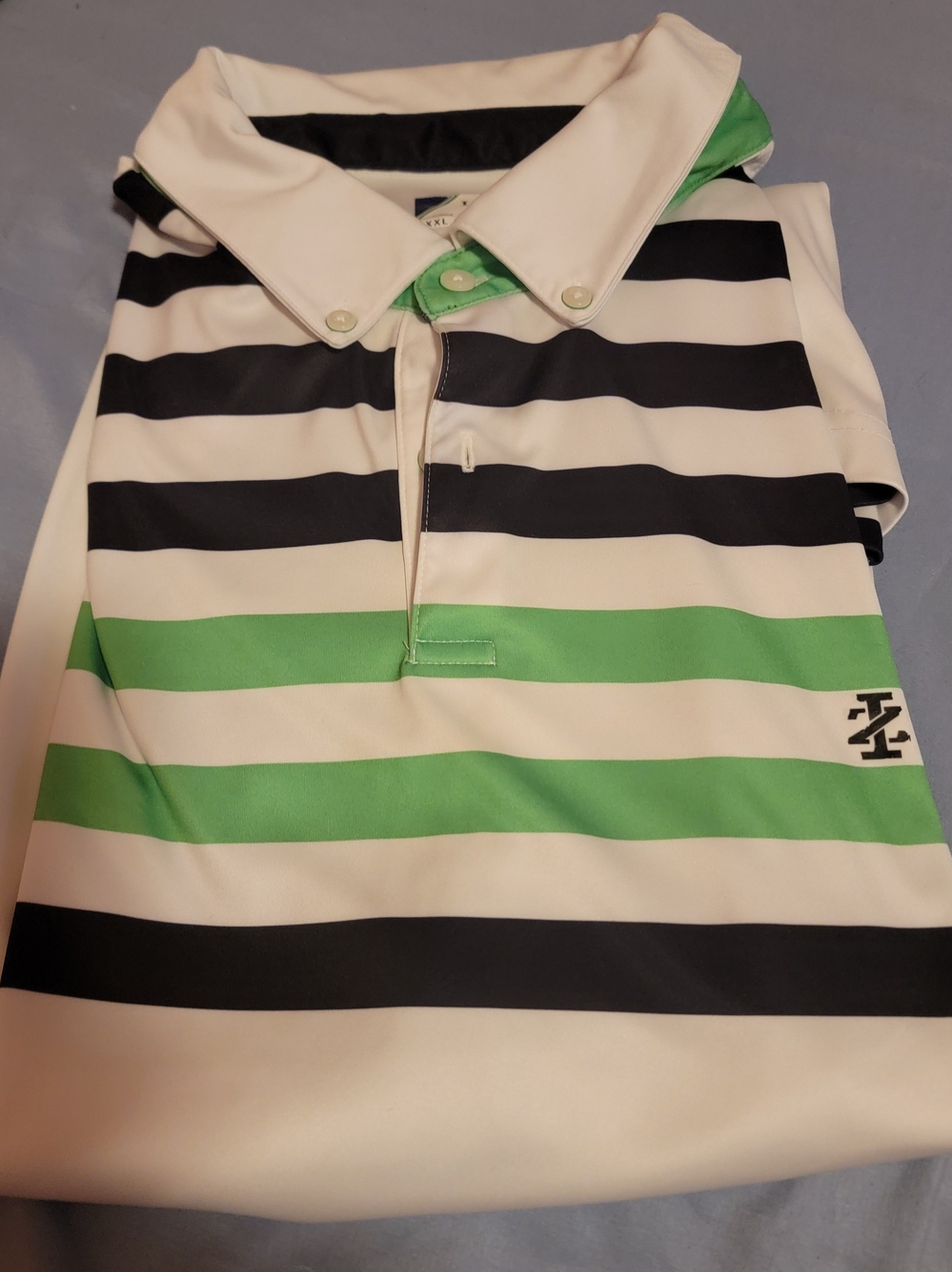 Izod White, Black & Green Striped Polo Shirt